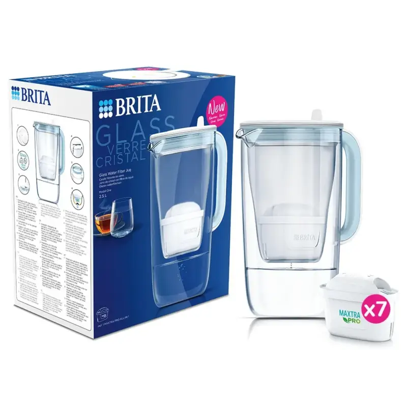 Gratis Retour BRITA Glazen Waterfilterkan 2.5L + 7 MAXTRA PRO Waterfilters (filtert PFAS)