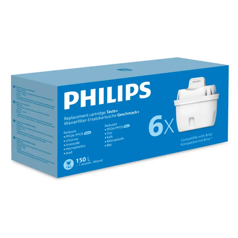 Populair Philips Waterfilter 6-pack (filtert PFAS) compatibel met BRITA Maxtra+