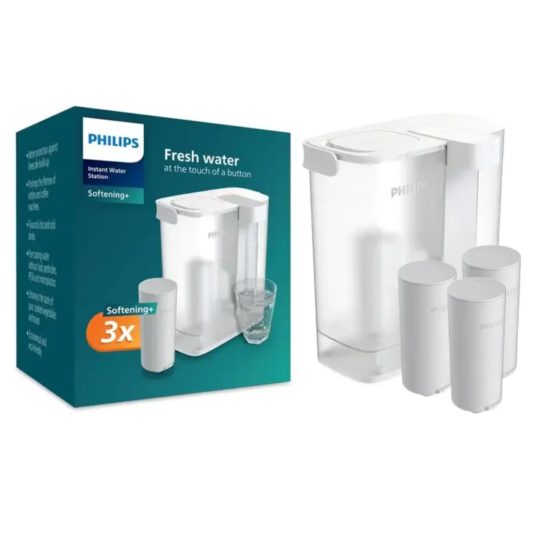 Philips Micro X-Clean Instant Waterfilterkan + Softening+ Waterfilters (3St.) AWP2980WHS3 Must-Have