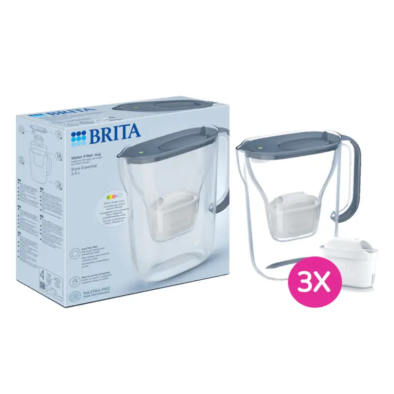 Goedkoop BRITA Style Essential Waterfilterkan 2.4L Steenblauw + 3 BRITA MAXTRA PRO Waterfilter 1058103