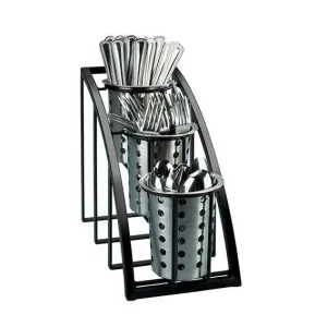 Koop Online HorecaTraders Bestekhouder Stand - Verticaal - 3 Vakken - Zwart Kunststof - 330x178x273mm (excl cilinders)