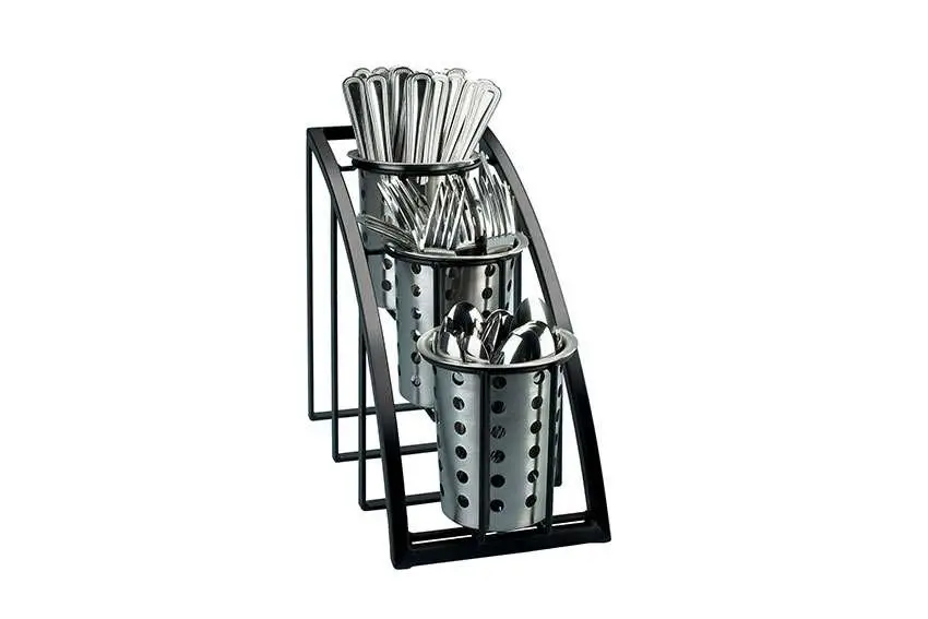 Koop Online HorecaTraders Bestekhouder Stand - Verticaal - 3 Vakken - Zwart Kunststof - 330x178x273mm (excl cilinders)