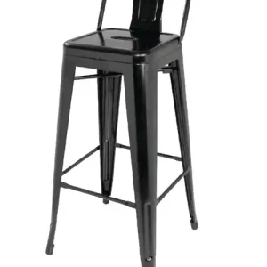 Bolero Bistro Barkruk met Rugleuning | Zwart | Staal | 94(h)x43x43cm Laatste Versie