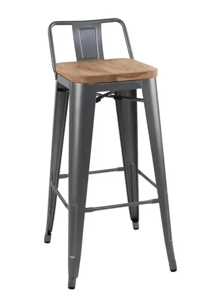 Koop Vandaag Bolero Bistro Barstoel met Houten Zitting | Grijs | 90(h)x43x43cm