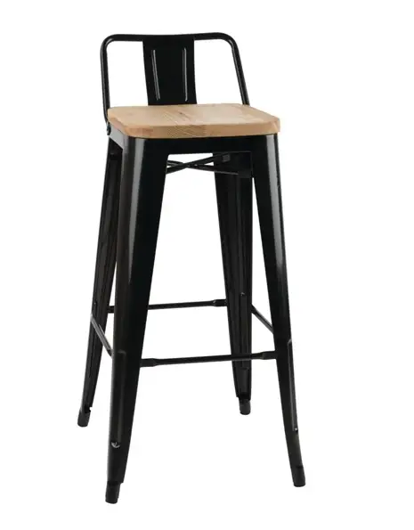 Bolero Bistro Barstoel met Houten Zitting | Zwart | 90(h)x43x45cm Koopje