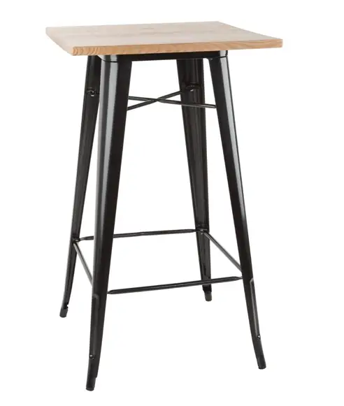 Bolero Bistro Bartafel | Zwart met Houten Blad | 104(h)x60x60cm Nu Kopen