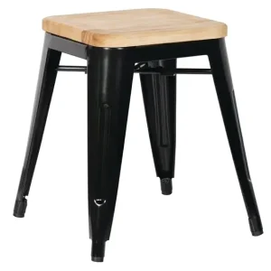 Bolero Bistro Kruk | Zwart Staal met Houten Zitting | 45.5(h)x40.5x40.5cm Bestel Nu