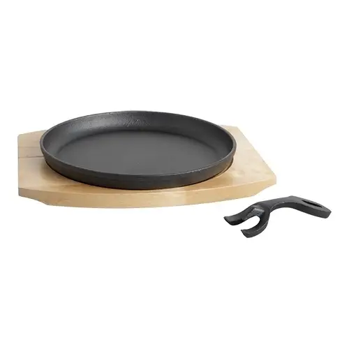 HorecaTraders Bistro Serveerpan | Gietijzer | Ø22cm | Houten Onderbord Beste Prijs