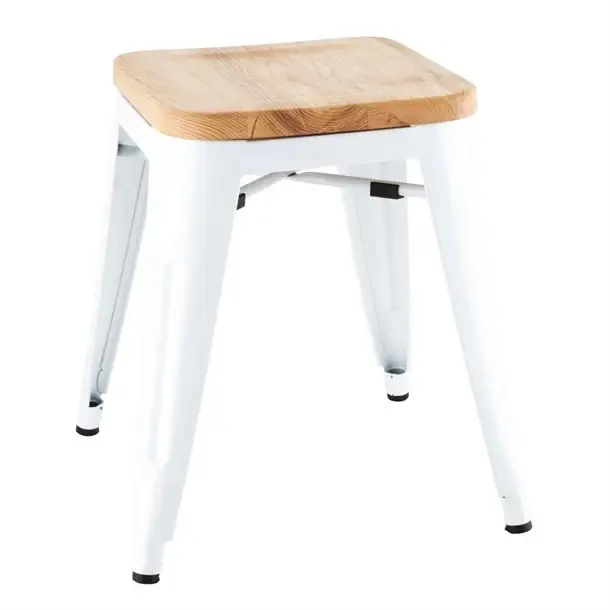 Exclusieve Aanbieding Bolerobistro lage krukken met houten zitkussen | wit | (4 stuks)
