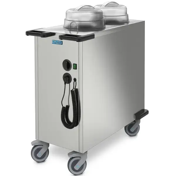 Nieuw Hupfer BordendispenserRVS≤70°CStatisch122 Borden Ø180-330mm1.5kW (230V)Wielen (Geremd)1050x530x1072(h)mm