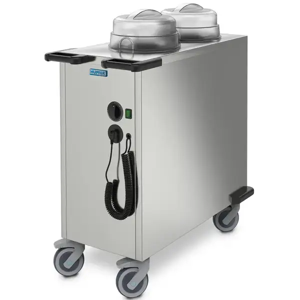 Tijdelijk Beschikbaar Hupfer BordendispenserRVS≤80°CGeforceerd166 Borden Ø190-260mm1.5kW (230V)Wielen (Geremd)930x460x1072(h)mm