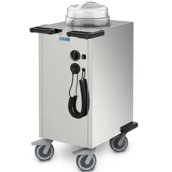 Hupfer BordendispenserRVS≤80°CGeforceerd83 Borden Ø190-260mm0.9kW (230V)Wielen (Geremd)610x460x1072(h)mm Direct Beschikbaar