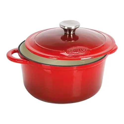 HorecaTraders Braadpan | Gietijzer | Ø24 cm | 4 L | Rood | Gas, inductie, oven Finale Uitverkoop