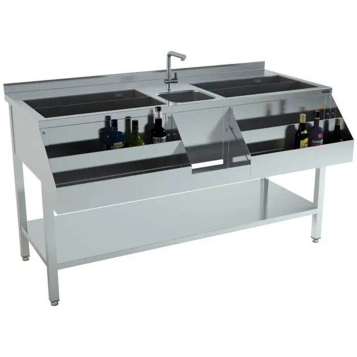 HorecaTraders Cocktail Bar station 1600 | 81,2kg | RVS | Speedrail | 160x74x90cm Korting