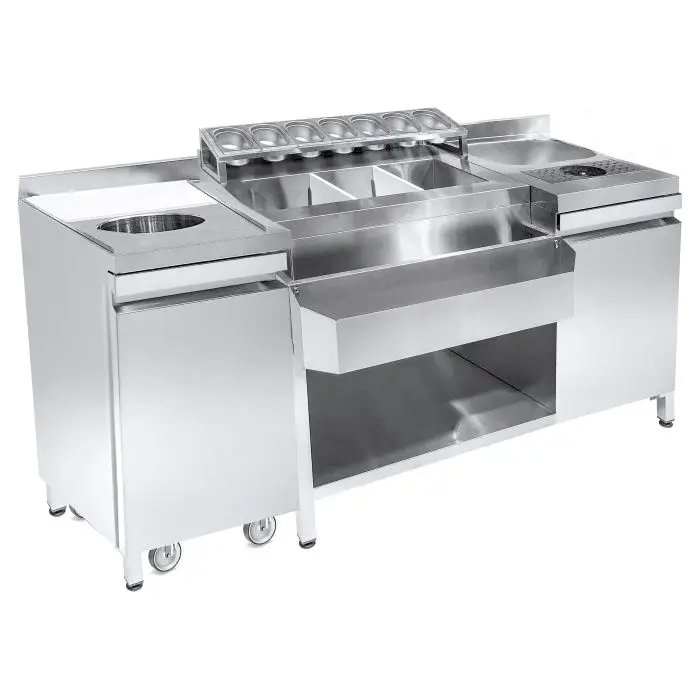 Finale Uitverkoop HorecaTraders Cocktail Bar Station | RVS | 105kg | Snij-afvalbak | 179x70x87cm