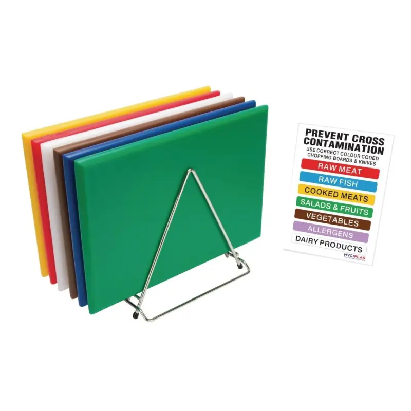 Superprijs Hygiplas Kunststof snijplanken set met rek | 455 x 305 x 25 mm