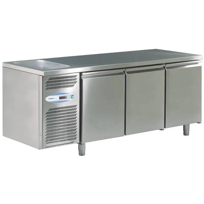 Finale Uitverkoop HorecaTraders Koelwerkbank met 3 deuren met spoelbak links 178x70x85 cm