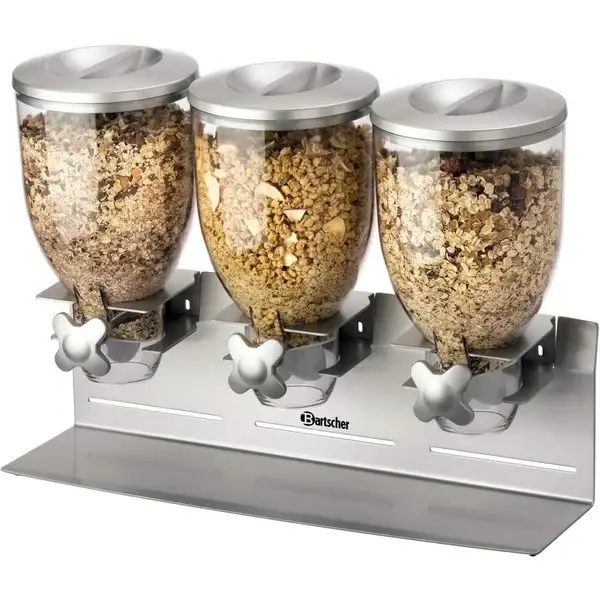 HorecaTraders Ontbijtgranendispenser 3-voudig 3x 3,5LGeschikt voor wandmontage540x170x395(h)mm Finale Uitverkoop