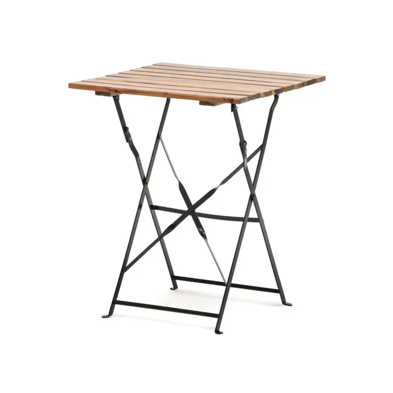 Hoge Kwaliteit HorecaTraders Opvouwbare Bistro Tafel 60x60 cm – Acaciahout Horeca Terrastafel met Zwart Stalen Onderstel
