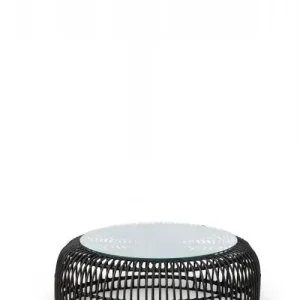 HorecaTraders Palm Loungetafel | PE Rattan | Zwart | Glas | Ø80 x 40 cm Betaalbaar