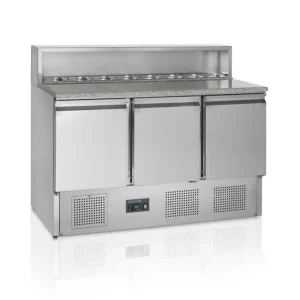 HorecaTraders Pizzatoonbank | RVS | 3-deurs | 130x52x50cm Dagaanbieding