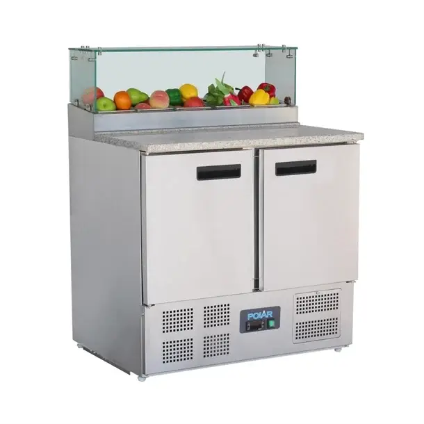 HorecaTraders Polar G-serie 2-deurskoelwerkbank met opzetkoelvitrine| 256L| 118 x 90,3 x 70cm Populair