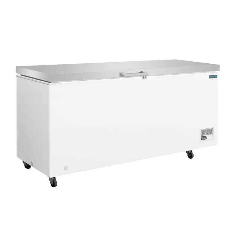 Snelle Levering HorecaTraders Vrieskist met RVS deksel & wielen | 581 L | -18°C tot -25°C | 97(h) x 203,5(b) x 73(d)cm