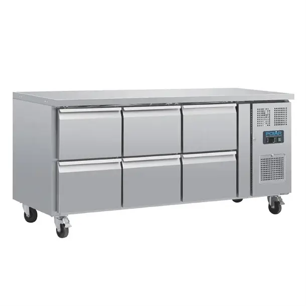 HorecaTraders Koelwerkbank met 6 laden | 465L | -2°C tot +8°C | 86x179,5x70cm | B Tijdelijk Beschikbaar