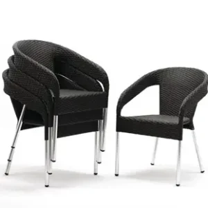 HorecaTraders Zwarte Stoelen | Polyrotan | Indoor/Outdoor | Houtskool (4 stuks) Laatste Kans