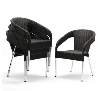 HorecaTraders Zwarte Stoelen | Polyrotan | Indoor/Outdoor | Houtskool (4 stuks) Laatste Kans