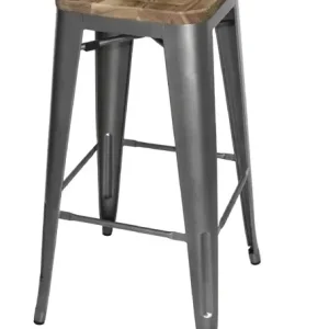 Voordeelprijs Bolero Stalen Barkruk met Houten Zitting | Grijs | 77(h)x43x43