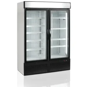 HorecaTraders Stalen Displayvriestkast met twee glazen deuren Zwart | 984 ltr Exclusieve Aanbieding