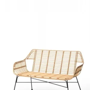 HorecaTraders Stapelbare Bank Palm | PE Rattan | Beige | 72 x 127 x 83 cm Voordeelprijs
