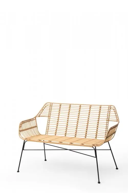 HorecaTraders Stapelbare Bank Palm | PE Rattan | Beige | 72 x 127 x 83 cm Voordeelprijs