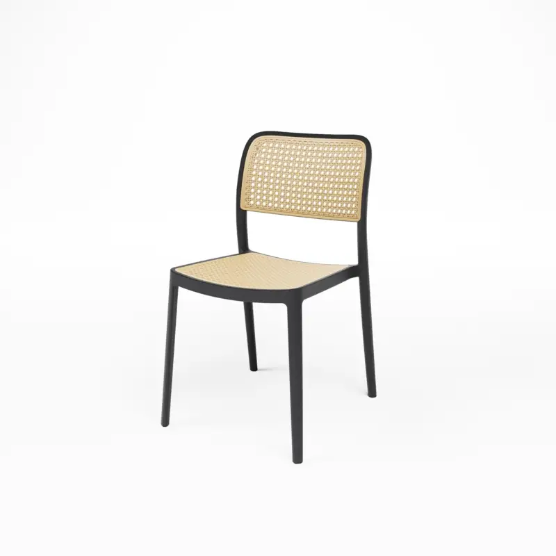 HorecaTraders Stapelbare Horeca Stoelen met Beige Rotan Look – Set van 4 – Indoor & Outdoor Gecertificeerd