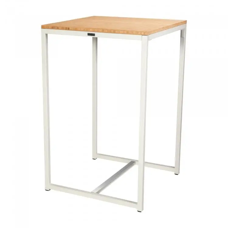 Hete Deal HorecaTraders Statafel Kubo Party | Staal | Wit/Bamboe | 70 x 70 x 110 cm