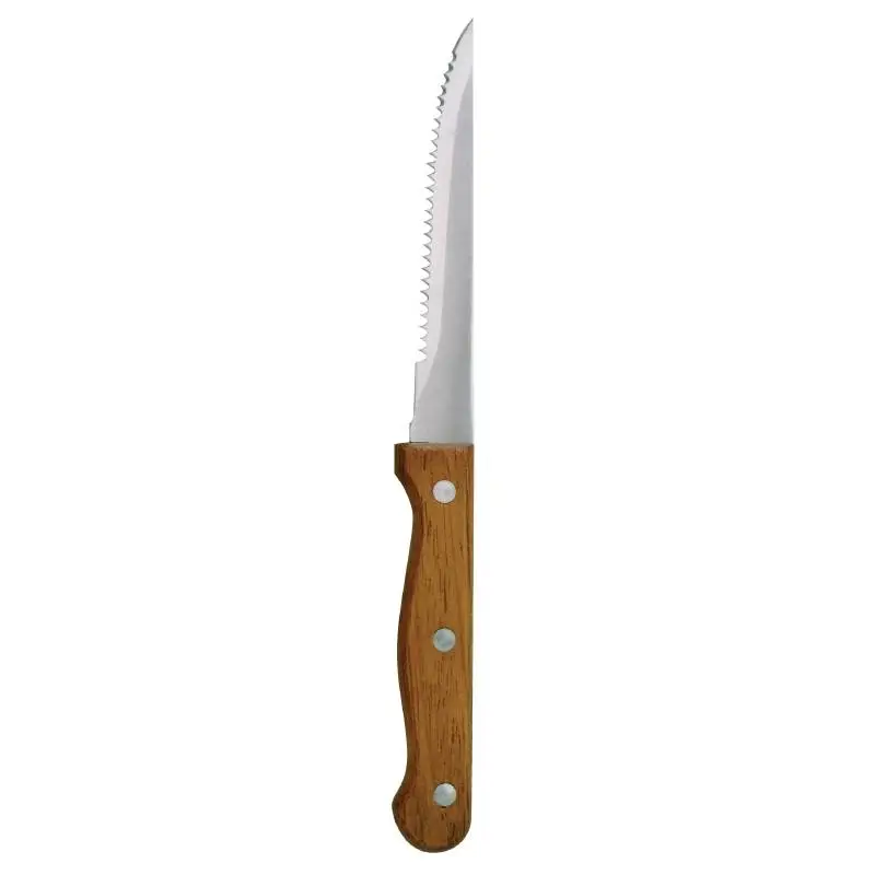 Olympia Steakmes RVS Bruin Hout Gekarteld 21,5cm | 12 stuks Actieprijs