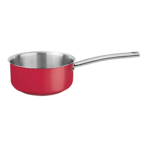 HorecaTraders Steelpan | RVS | Rood | 1 Liter | 14cmØ | Gas, elektrisch, inductie, keramisch Direct Beschikbaar