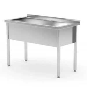 Beperkt Aanbod HorecaTraders Tafel met enkele spoelbak - gelast | RVS| Hoogte verstelbaar | 80x60x(H)85cm