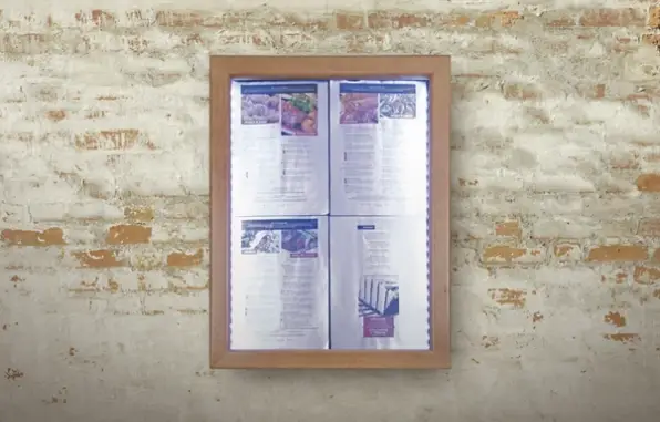 Gecertificeerd Securit Teak wit LED informatie 4x A4 display | Metaal & hout