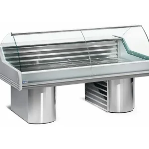 Laatste Versie HorecaTraders Vitrine Toonbank Vis | Werkblad Graniet | Gekoeld 0 / +2 ºC | 2500x1195x(h)1175mm