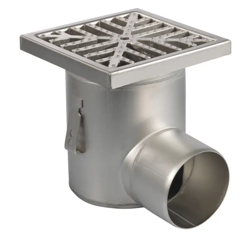Voordeelprijs HorecaTraders Vloerput | 200 x 200 mm | RVS 304 | horizontale aansluiting| 3,70 l/s