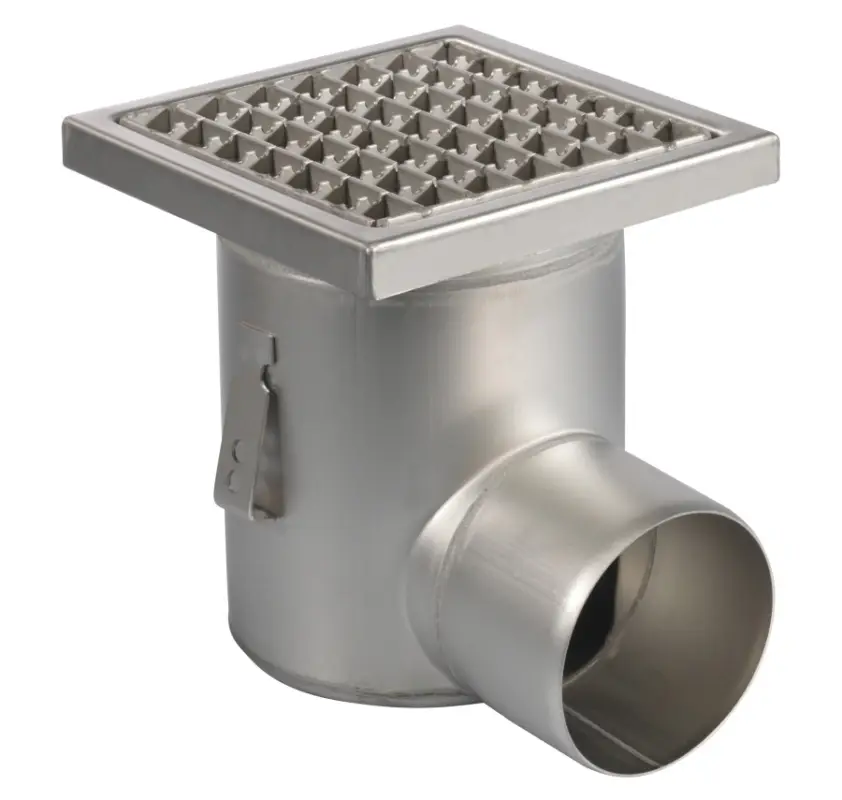 Koopje HorecaTraders Vloerput | 200 x 200 mm | RVS 304 | horizontale aansluiting| 3,70 l/s