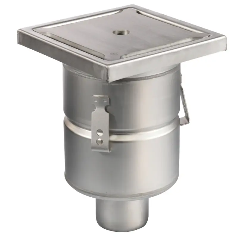 Actieprijs HorecaTraders Vloerput | 200x 200 mm | RVS 304 | verticale aansluiting| 3,70 l/s