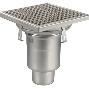 Koopje HorecaTraders Vloerput | 300 x 300 mm | RVS 304 | verticale aansluiting| 3,70 l/s
