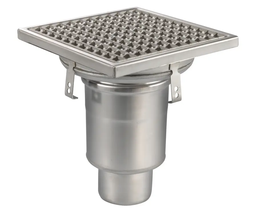 Koopje HorecaTraders Vloerput | 300 x 300 mm | RVS 304 | verticale aansluiting| 3,70 l/s