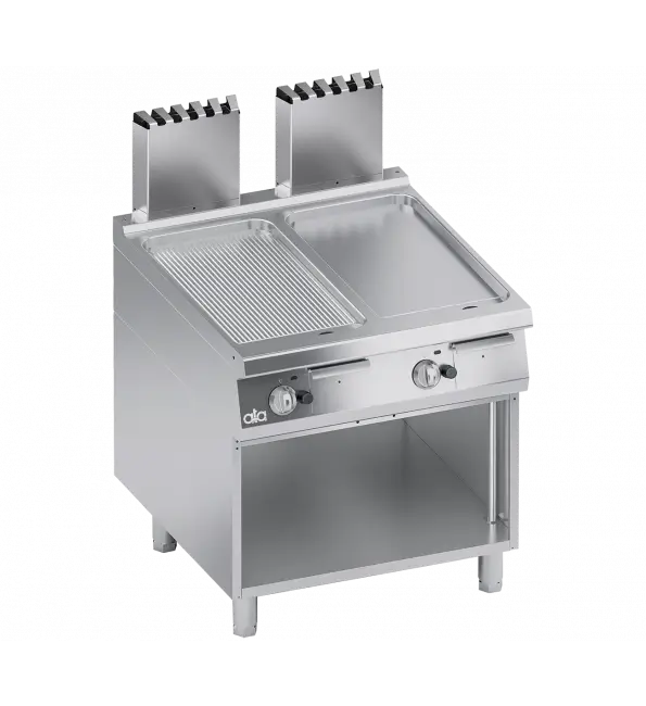 ATA Performance Frytop gas chrome 1/2 vlak - 1/2 geribd met open kast 900L Direct Beschikbaar