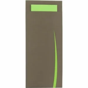 Dagaanbieding Bestekzak Bari met servet bruin-pistache | 500 stuks
