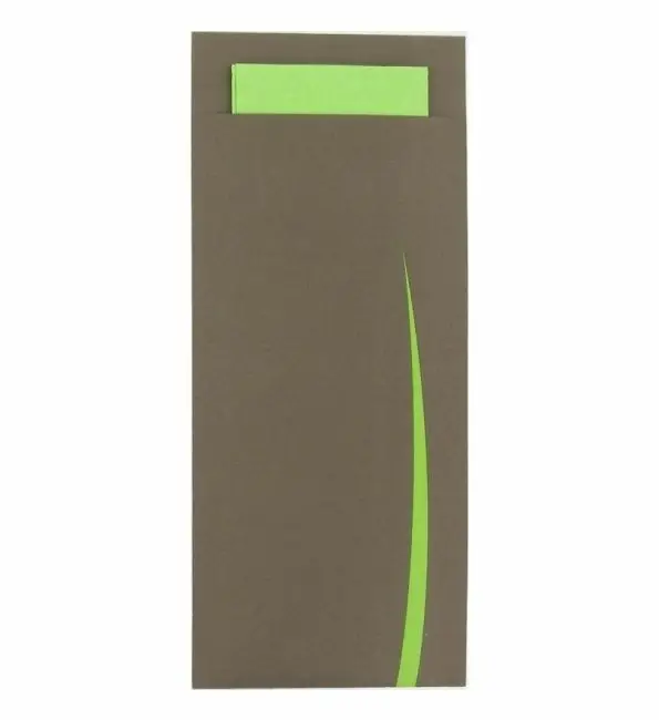 Dagaanbieding Bestekzak Bari met servet bruin-pistache | 500 stuks