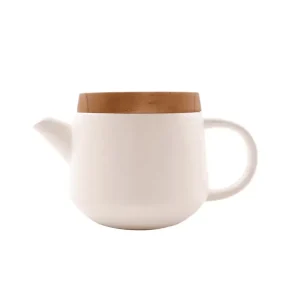 Shop Nu Point-Virgule Theepot wit aardewerk deksel acacia 600ml
